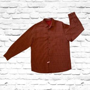 Tommy Bahama Silk Wool Shirt L Burnt Orange Plaid Embroidered Floral Details